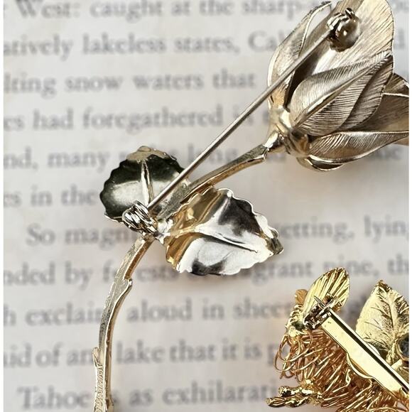 Vintage Signed Nature Brooch Lot Roman Giovanni Direction One Bird Flower Enamel - Picture 5 of 7